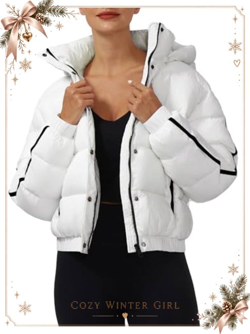 Cropped Puffer Jacket Detachable Hood Waterproof Zip Winter Coat